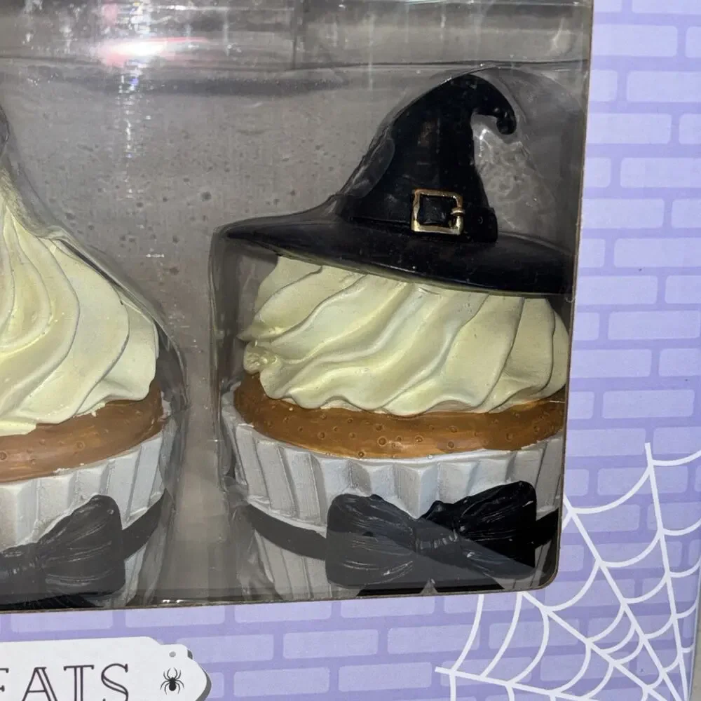 Sweet Treats Halloween Cupcake Figurines Set 3 Bat Witch Legs Spooky Decor NEW